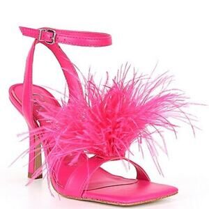 Gianni Bini Neela Feather Square Toe Dress Sandals in Pink Size 6